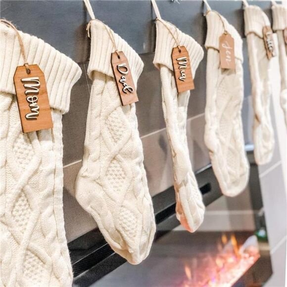 6 Pack 18 Inches Large Size Cable Knitted Stocking, Ivory White - Picture 3 of 6